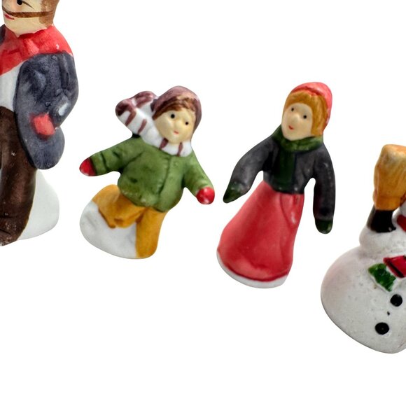 Lemax Set 7 Hand-Painted Ceramic Christmas Figurines With Snowman & Kids Playing - Picture 3 of 7